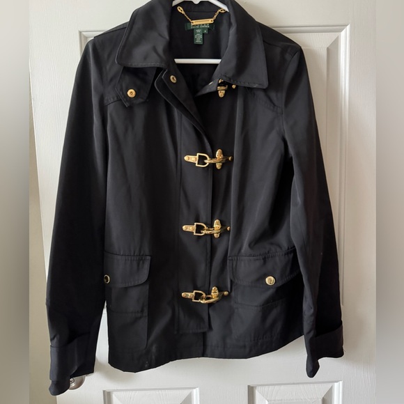 Ralph Lauren Black Trench Rain Jacket with Gold Accents, M - Picture 6 of 8